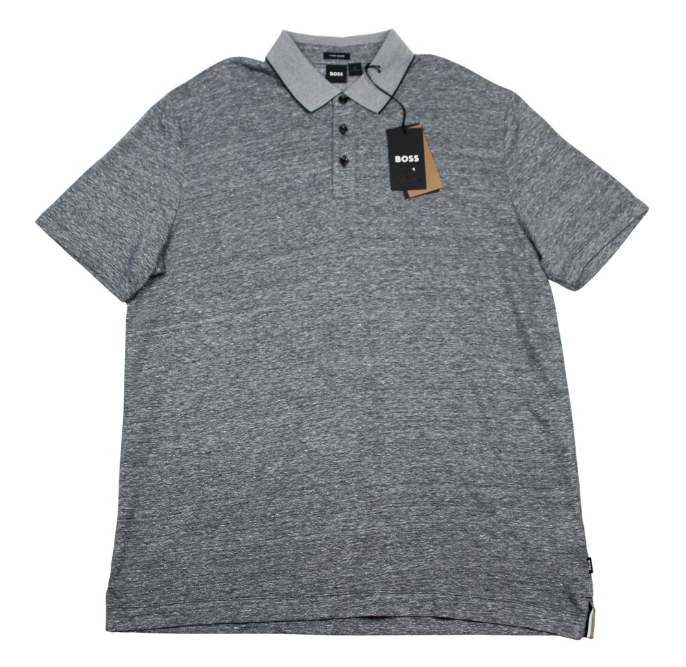 Boss H Press 28 Polo Shirt Mens 2XL Dark Blue Linen Blend Jersey Regular Fit New